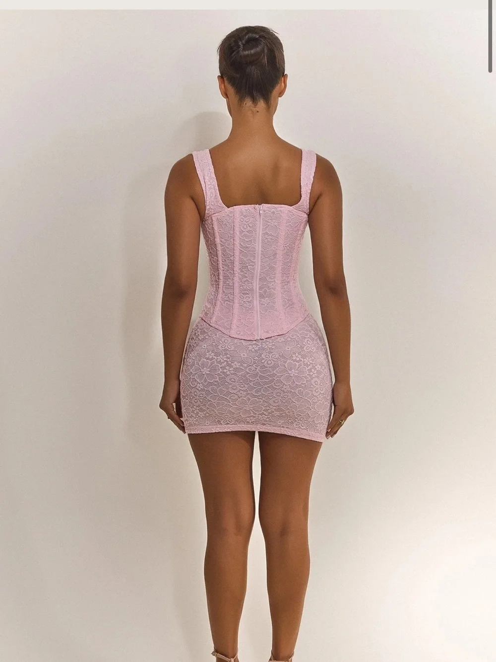Women's Pink Lace Corset Mini Dress - Picture 1 of 6